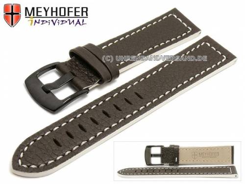 Uhrenarmband -Neuburg- 18mm dunkelbraun Leder genarbt wei�e Naht von Meyhofer (Schlie�enansto� 18 mm) - Bild vergr��ern 