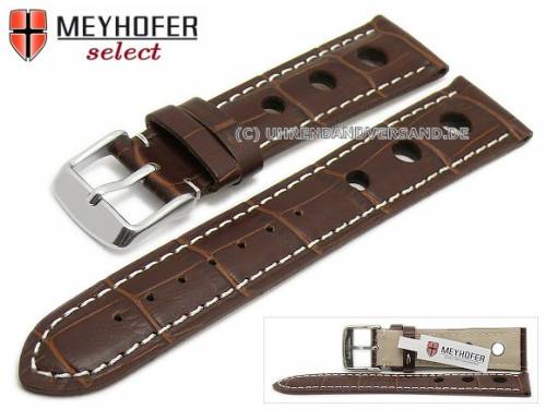 ABVERKAUF: Uhrband -Topeka- 21mm dbraun Alligator-Prgung Racing-Look weie Naht von MEYHOFER (Schlieenansto 20 mm) - Bild vergrern 