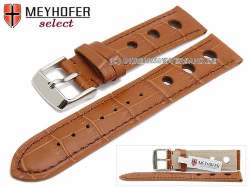 ABVERKAUF: Uhrband -Topeka- 19mm hellbraun Alligator-Pr�gung Racing-Look Naht braun von MEYHOFER (Schlie�enansto� 18 mm) - Bild vergr��ern 