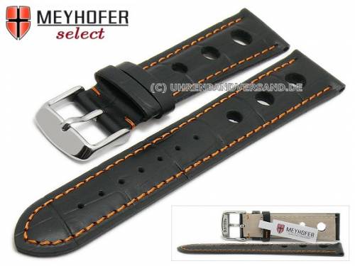 ABVERKAUF: Uhrband -Topeka- 18mm schwarz Alligator-Prgung Racing-Look orange Naht von MEYHOFER (Schlieenansto 16 mm) - Bild vergrern 