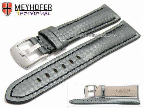 ABVERKAUF: Uhrenarmband -Rheinsberg- 21mm grau Leder Carbon-Look schwarze Naht von MEYHOFER (Schlie�enansto� 20 mm) - Bild vergr��ern 