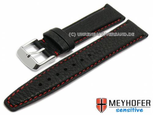 Uhrenarmband -Rostock- 18mm schwarz Leder genarbt rote Naht von MEYHOFER (Schlieenansto 16 mm) - Bild vergrern 