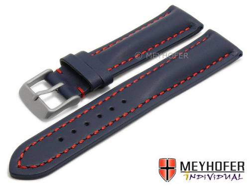 Uhrenarmband -Evora- 22mm dunkelblau Leder Titanschlie�e rote Naht von MEYHOFER (Schlie�enansto� 20 mm) - Bild vergr��ern 