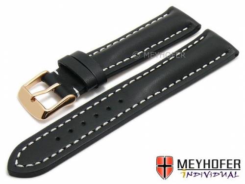Uhrenarmband -Radeburg- 20mm schwarz Leder glatt matt helle Naht von MEYHOFER (Schlie�enansto� 18 mm) - Bild vergr��ern 