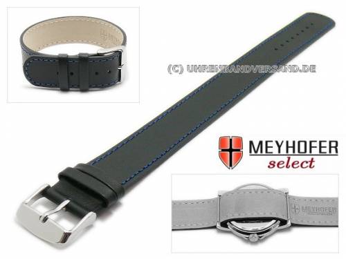 ABVERKAUF: Uhrenarmband -Prag- 22mm schwarz Leder glatt blaue Naht Durchzugsband von Meyhofer - Bild vergr��ern 