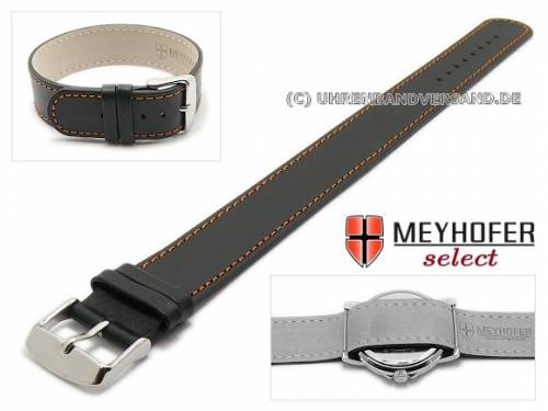 ABVERKAUF: Uhrenarmband -Prag- 20mm schwarz Leder glatt orangefarbene Naht Durchzugsband von Meyhofer - Bild vergr��ern 