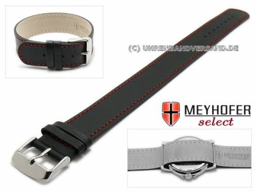 ABVERKAUF: Uhrenarmband -Prag- 18mm schwarz Leder glatt rote Naht Durchzugsband von Meyhofer - Bild vergr��ern 