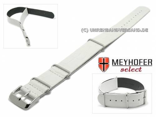 ABVERKAUF: Uhrenarmband -Maracay- 22mm wei� Leder Alligator-Pr�gung NATO-Durchzugsband von Meyhofer - Bild vergr��ern 