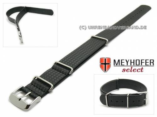 Uhrenarmband -Hockenheim- 24mm schwarz Leder Carbon-Look Durchzugsband im NATO-Style von Meyhofer - Bild vergr��ern 