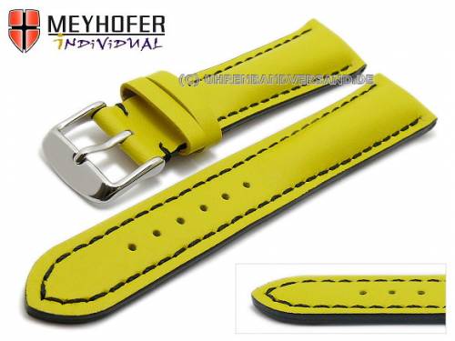 Uhrenarmband -Paracatu- 22mm gelb Leder glatt schwarze Naht von Meyhofer (Schlie�enansto� 20 mm) - Bild vergr��ern 