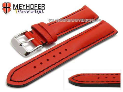 Uhrenarmband -Paracatu- 22mm rot Leder glatt schwarze Naht von Meyhofer (Schlie�enansto� 20 mm) - Bild vergr��ern 