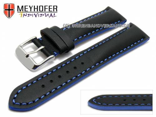 ABVERKAUF: Uhrenarmband -Paracatu- 22mm schwarz Leder glatt blaue Naht von Meyhofer (Schlieenansto 20 mm) - Bild vergrern 