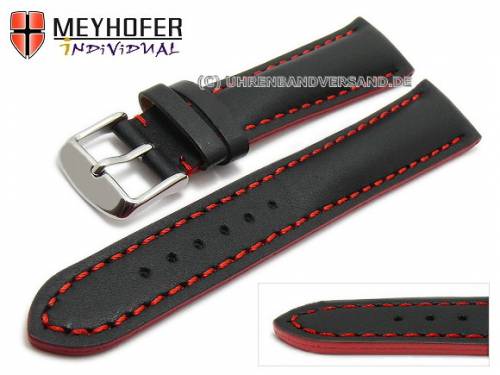 ABVERKAUF: Uhrenarmband -Paracatu- 17mm schwarz Leder glatt rote Naht von Meyhofer (Schlie�enansto� 16 mm) - Bild vergr��ern 