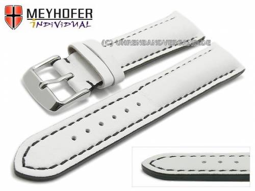 ABVERKAUF: Uhrenarmband -Paracatu- 20mm wei� Leder glatt schwarze Naht von Meyhofer (Schlie�enansto� 18 mm) - Bild vergr��ern 