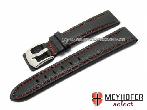Uhrenarmband -Berlin- 22mm schwarz genarbt rote Naht von MEYHOFER (Schlie�enansto� 20 mm) - Bild vergr��ern 