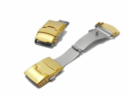Sicherheitsfaltschlie�e -Treptow- 20mm goldfarben Edelstahl geb�rstet mit seitlichen Dr�ckern - Bild vergr��ern 