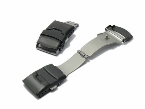 Sicherheitsfaltschlie�e -Spandau- 20mm schwarz Edelstahl geb�rstet mit seitlichen Dr�ckern - Bild vergr��ern 