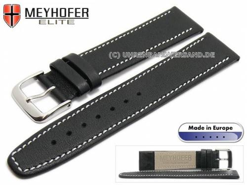 Uhrenarmband -Stendal- 18mm schwarz Leder fein genarbt helle Naht von MEYHOFER (Schlie�enansto� 16 mm) - Bild vergr��ern 