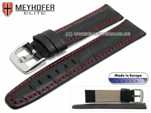 Uhrenarmband -Leesburg- 18mm schwarz Leder Alligator-Pr�gung rote Naht von MEYHOFER (Schlie�enansto� 18 mm) - Bild vergr��ern 