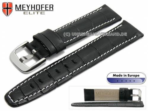 Uhrenarmband L (lang) -Lakeland- 22mm schwarz Leder Alligator-Pr�gung helle Naht von MEYHOFER (Schlie�enansto� 20 mm) - Bild vergr��ern 