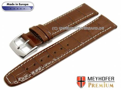 Uhrenarmband -Bradenton- 20mm mittelbraun Leder Alligator-Prgung helle Naht von MEYHOFER (Schlieenansto 18 mm) - Bild vergrern 