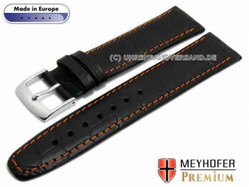 Uhrenarmband -Bradenton- 16mm schwarz Leder Alligator-Pr�gung orange Naht von MEYHOFER (Schlie�enansto� 14 mm) - Bild vergr��ern 