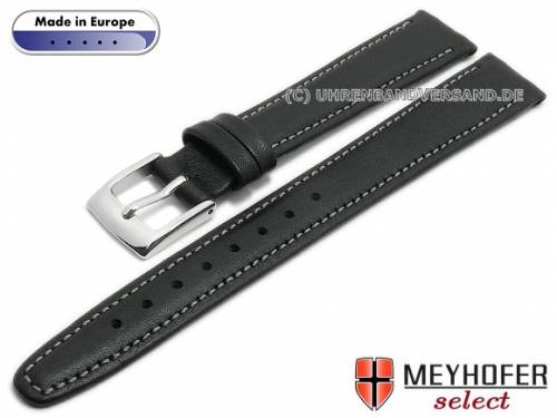 Uhrenarmband -Maribor Classic- 12mm schwarz Leder glatt graue Naht von MEYHOFER (Schlie�enansto� 10 mm) - Bild vergr��ern 