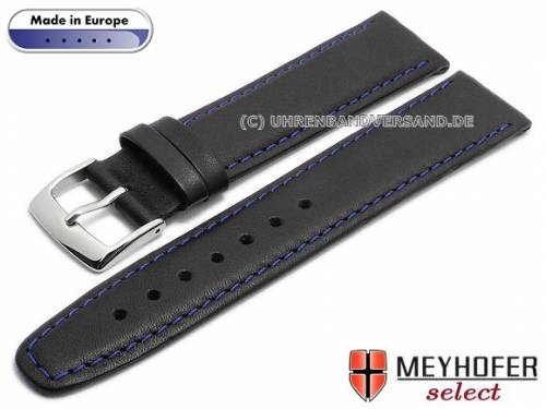 Uhrenarmband -Maribor Special- 20mm schwarz Leder glatt blaue Naht von MEYHOFER (Schlie�enansto� 18 mm) - Bild vergr��ern 