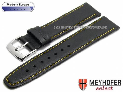 Uhrenarmband -Maribor Special- 16mm schwarz Leder glatt gelbe Naht von MEYHOFER (Schlie�enansto� 14 mm) - Bild vergr��ern 