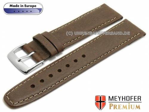 Uhrenarmband -Zagreb- 22mm dunkelbraun Leder Vintage-Look genarbt helle Naht von MEYHOFER (Schlie�enansto� 20 mm) - Bild vergr��ern 