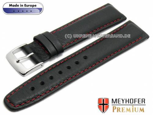 Uhrenarmband L (lang) -Naumburg Special- 22mm schwarz Leder genarbt matt rote Naht MEYHOFER (Schlie�enansto� 20 mm) - Bild vergr��ern 