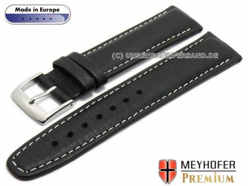 Uhrenarmband L (lang) -Naumburg- 22mm schwarz Leder genarbt matt helle Naht MEYHOFER (Schlie�enansto� 20 mm) - Bild vergr��ern 