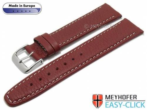 Meyhofer EASY-CLICK Uhrenarmband -Tabor- 20mm rot Leder genarbt helle Naht (Schlieenansto 18 mm) - Bild vergrern 
