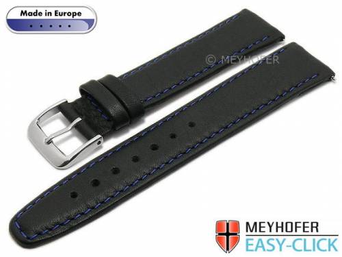 Meyhofer EASY-CLICK Uhrenarmband -Tabor- 16mm schwarz Leder genarbt blaue Naht (Schlie�enansto� 14 mm) - Bild vergr��ern 