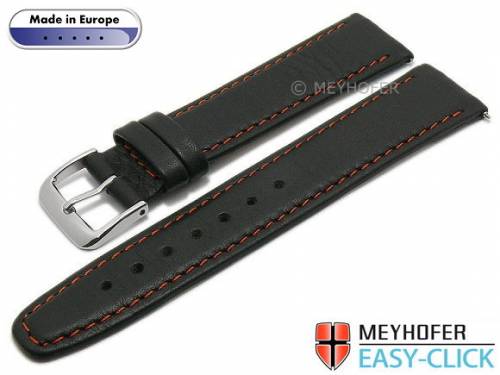 Meyhofer EASY-CLICK Uhrenarmband -Tabor- 16mm schwarz Leder genarbt orangefarbene Naht (Schlie�enansto� 14 mm) - Bild vergr��ern 