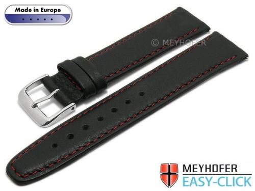 Meyhofer EASY-CLICK Uhrenarmband -Tabor- 22mm schwarz Leder genarbt rote Naht (Schlie�enansto� 20 mm) - Bild vergr��ern 