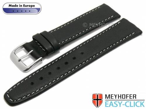 Meyhofer EASY-CLICK Uhrenarmband -Tabor- 16mm schwarz Leder genarbt helle Naht (Schlie�enansto� 14 mm) - Bild vergr��ern 