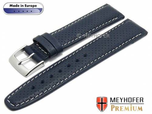 Uhrenarmband -Trient- 23mm dunkelblau Leder perforiert helle Naht von MEYHOFER (Schlie�enansto� 20 mm) - Bild vergr��ern 