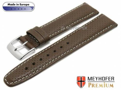 Uhrenarmband -Trient- 21mm mittelbraun Leder perforiert helle Naht von MEYHOFER (Schlie�enansto� 18 mm) - Bild vergr��ern 