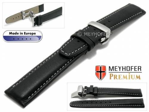 Uhrenarmband  L (lang) -Carpi- 22mm schwarz Leder genarbt helle Naht Faltschlie�e von MEYHOFER (Schlie�enansto� 20 mm) - Bild vergr��ern 