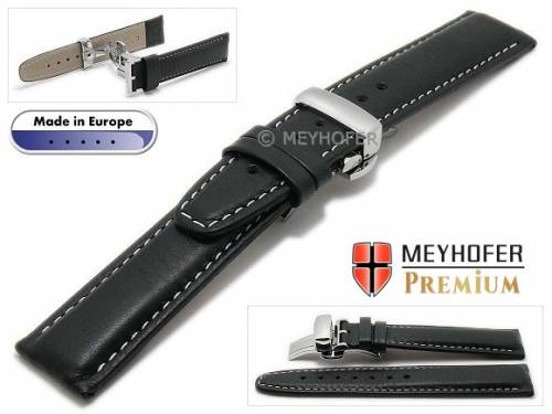 Uhrenarmband  -Sanremo- 19mm schwarz Leder genarbt graue Naht Faltschlie�e von MEYHOFER (Schlie�enansto� 18 mm) - Bild vergr��ern 