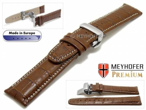 Uhrenarmband  -Merano- 18mm mittelbraun Alligator-Pr�gung helle Naht Faltschlie�e von Meyhofer (Schlie�enansto� 18 mm) - Bild vergr��ern 