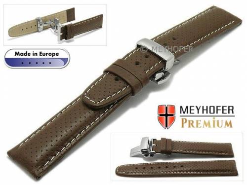 Uhrenarmband  -Ferrara- 20mm mittelbraun Leder perforiert helle Naht Faltschlie�e von MEYHOFER (Schlie�enansto� 18 mm) - Bild vergr��ern 