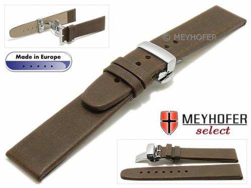 Uhrenarmband -Cosenza- 24mm dunkelbraun Leder Vintage-Look mit Butterfly-Faltschlie�e MEYHOFER (Schlie�enansto� 20 mm) - Bild vergr��ern 
