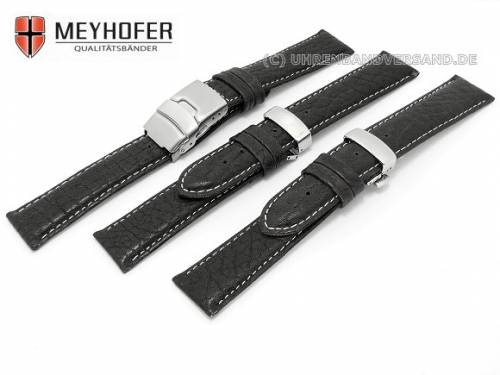 Uhrenband -Lissabon Sport- 18mm schwarz genarbt echt B�ffel helle Naht Faltschlie�e von MEYHOFER - Bild vergr��ern 