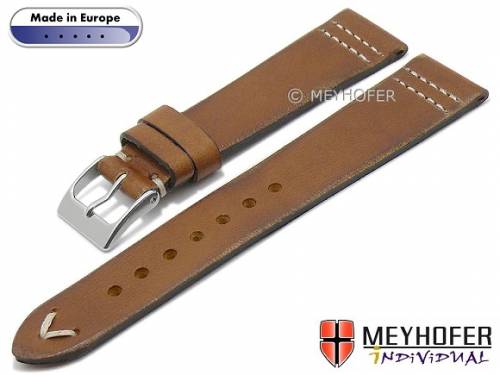 Uhrenarmband -Irondale- 22mm hellbraun Leder Vintage-Look helle Doppel-Naht von MEYHOFER (Schlie�enansto� 18 mm) - Bild vergr��ern 