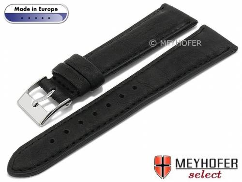 Hand made Uhrenarmband -Missoula- 20mm schwarz Leder glatt matt abgen�ht von Meyhofer (Schlie�enansto� 16 mm) - Bild vergr��ern 