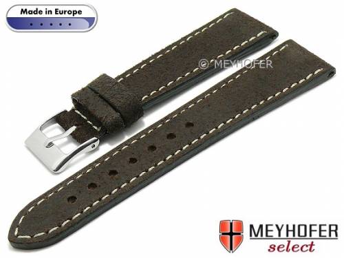 Hand made Uhrenarmband -Billings- 22mm dunkelbraun Leder Vintage-Look helle Naht von Meyhofer (Schlie�enansto� 18 mm) - Bild vergr��ern 