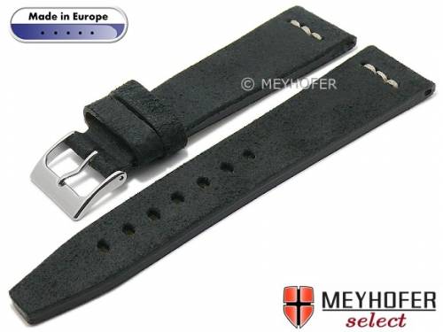 Hand made Uhrenarmband -Catanzaro- 22mm schwarz Leder Vintage-Look helle Naht von MEYHOFER (Schlie�enansto� 18 mm) - Bild vergr��ern 