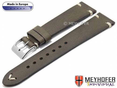 Hand made Uhrenarmband -Havre- 18mm grau Leder Vintage-Look helle Naht von MEYHOFER (Schlie�enansto� 16 mm) - Bild vergr��ern 